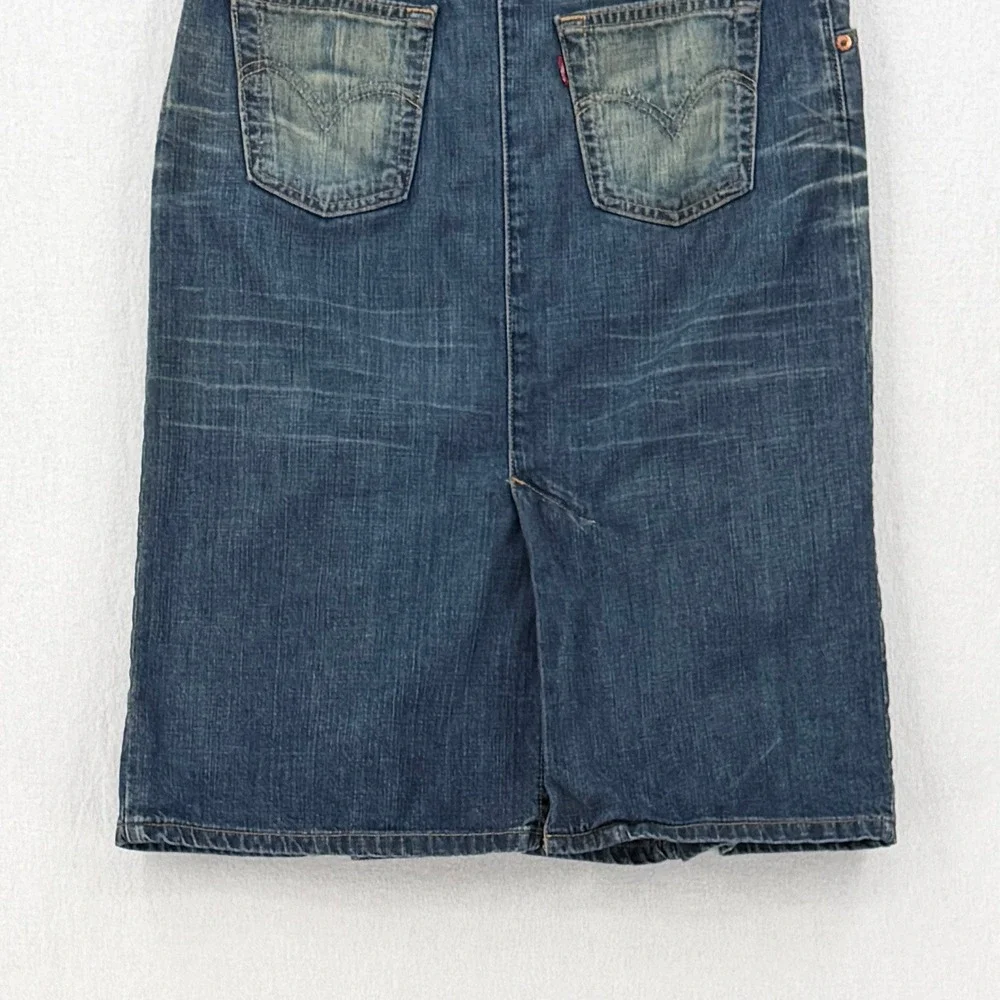 LEVIS Vintage Y2K Denim Skirt Women 28 Blue Pleated Midi Distressed USA Made - Picture 7 of 14